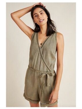 Cloth & Stone Anthropologie Olive Green Burlingame Romper XL with Pockets